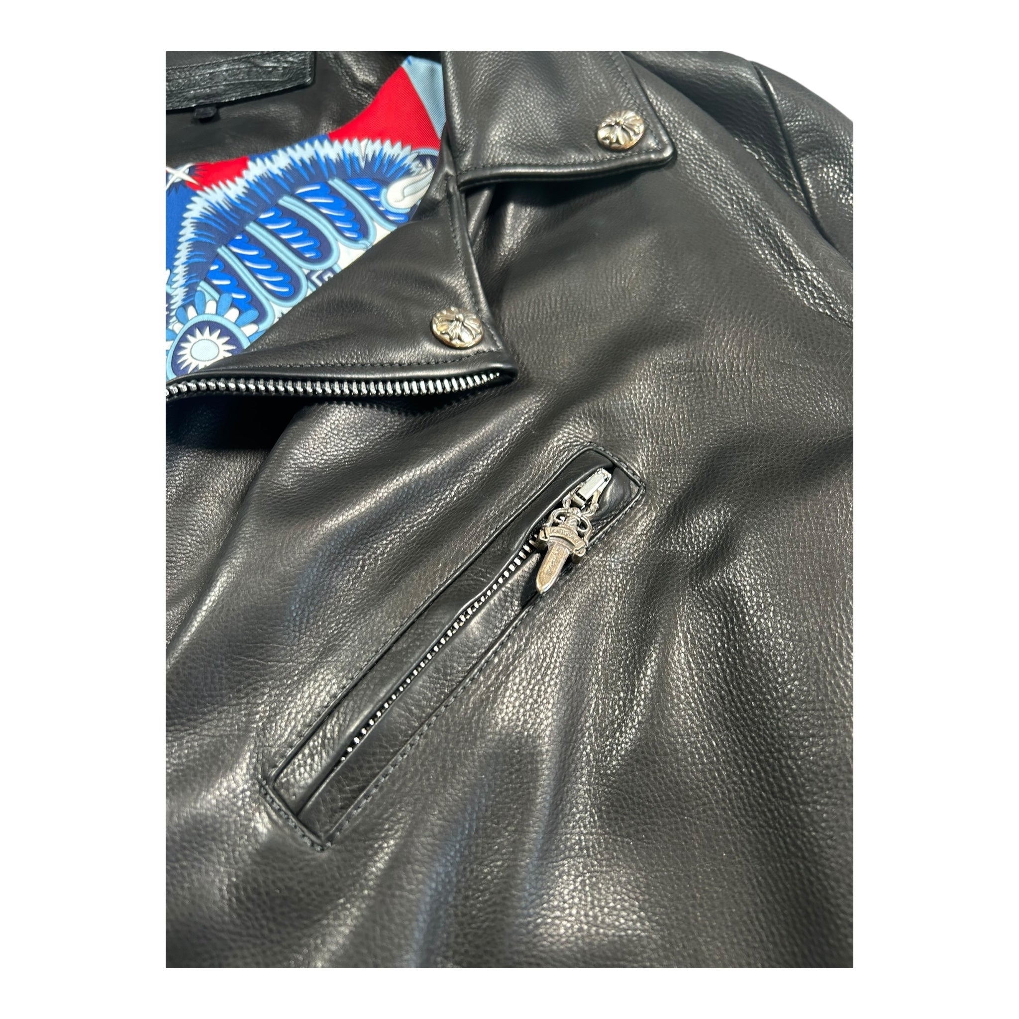 Chrome Hearts Black Leather JJ Dean Hermes lining blue silk