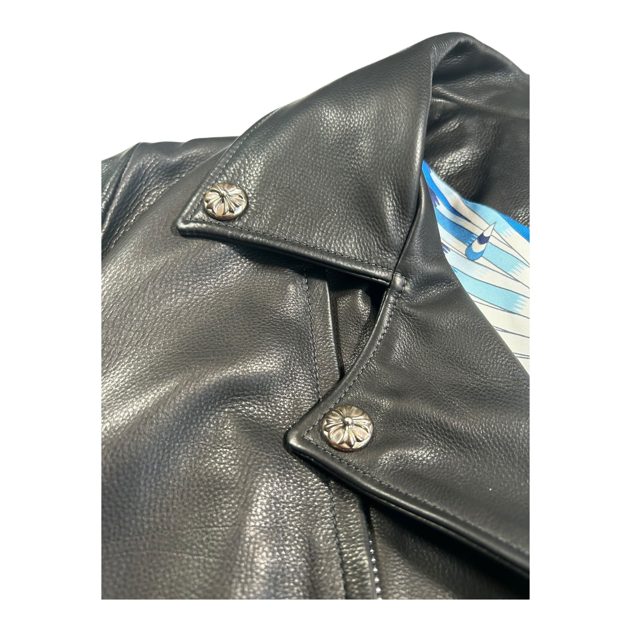 Chrome Hearts Black Leather JJ Dean Hermes lining blue silk