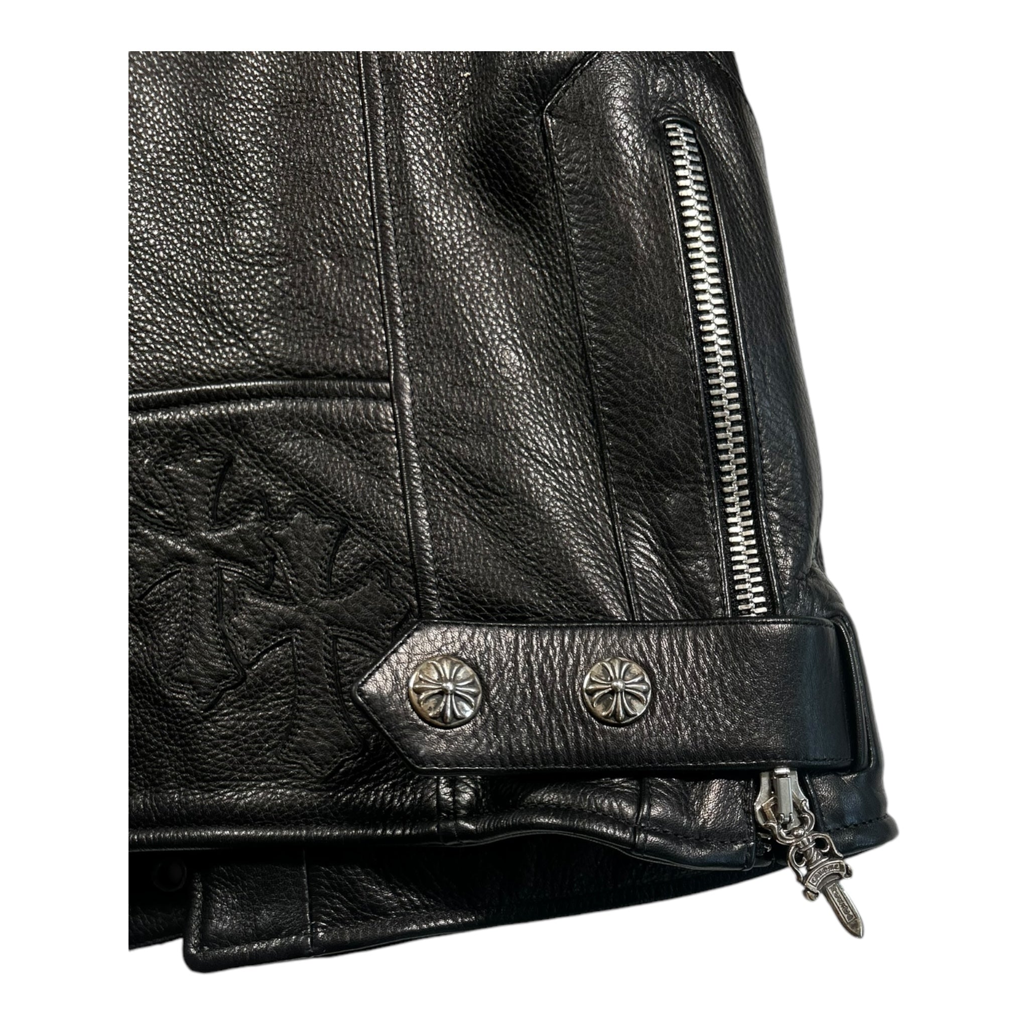 Chrome Hearts Moto Biker Jacket, Thick Leather with Silk Liner