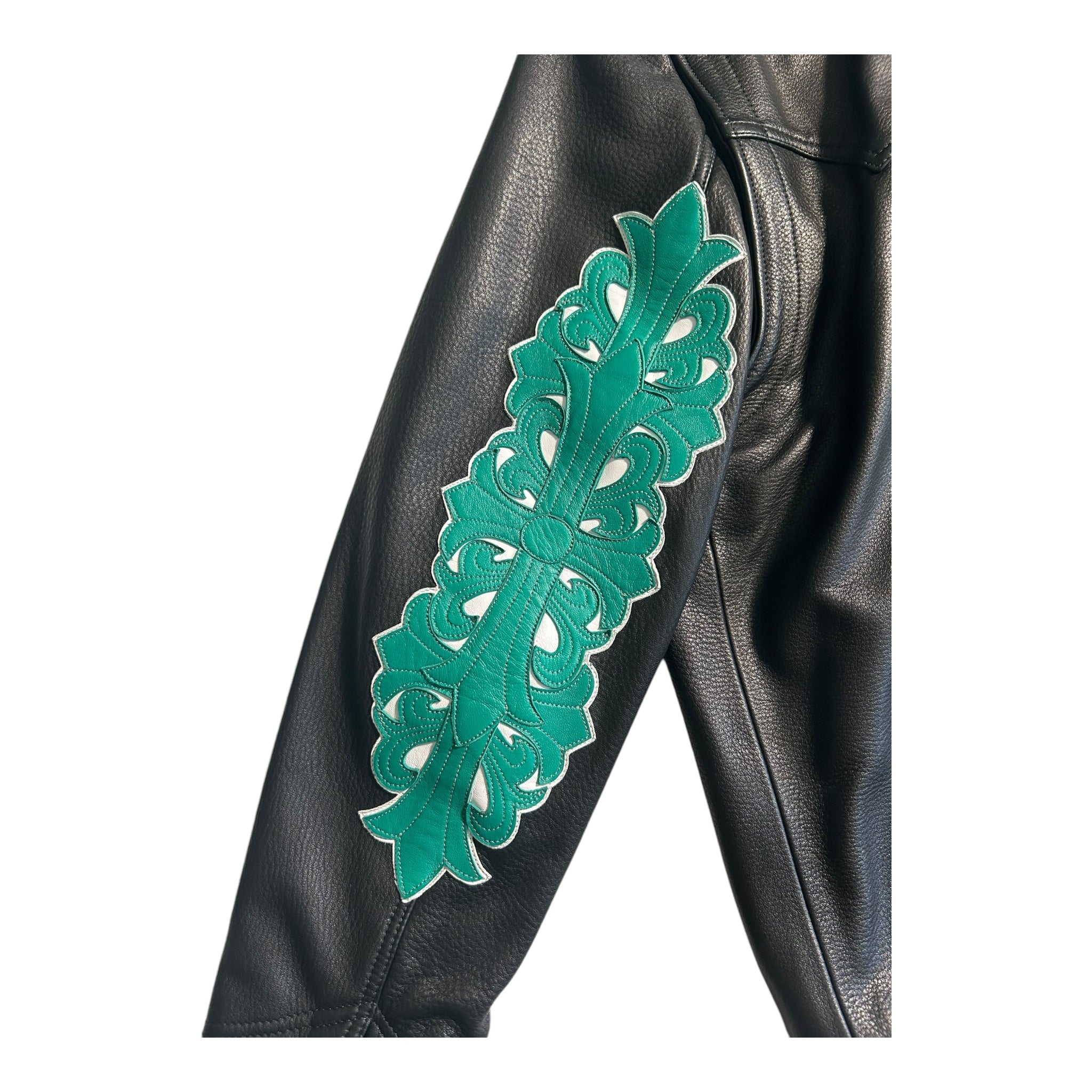 Chrome Hearts Leather Jacket Green Cross Patch