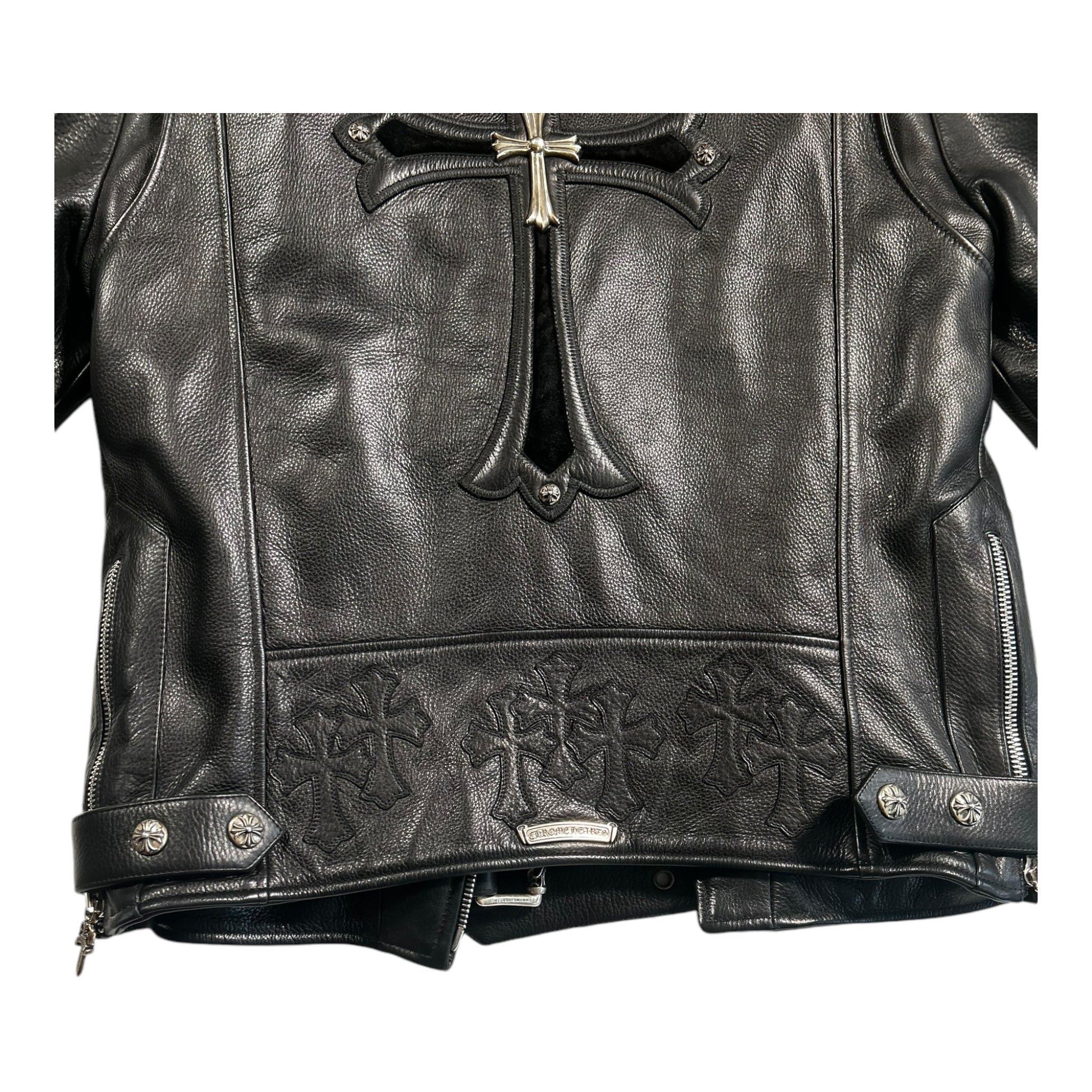 Chrome Hearts Moto Biker Jacket, Thick Leather with Silk Liner