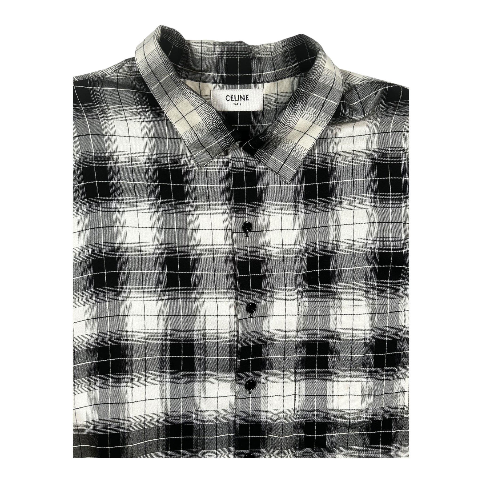 Celine Rayon Cotton Check Casual Shirt Black x White