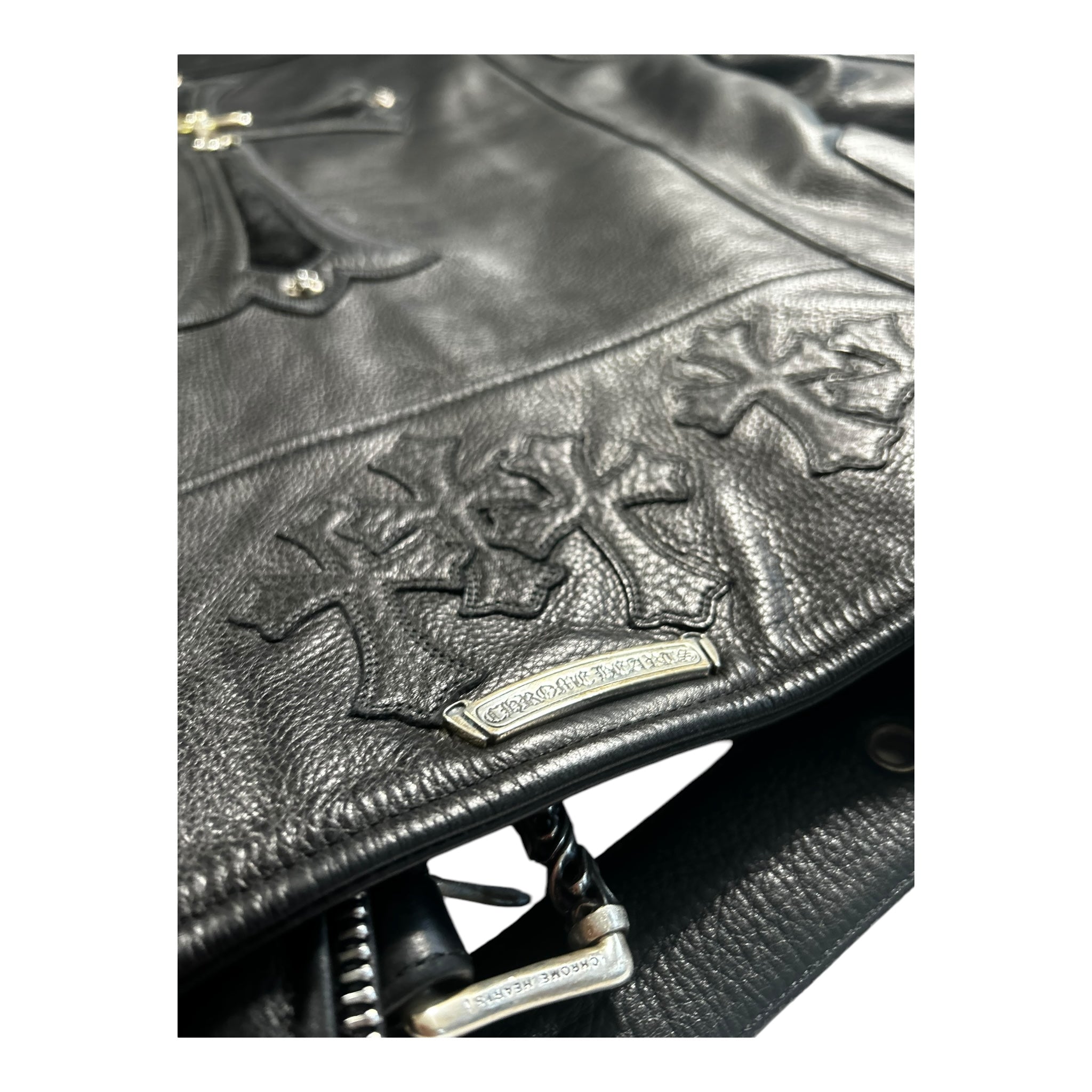 Chrome Hearts Moto Biker Jacket, Thick Leather with Silk Liner