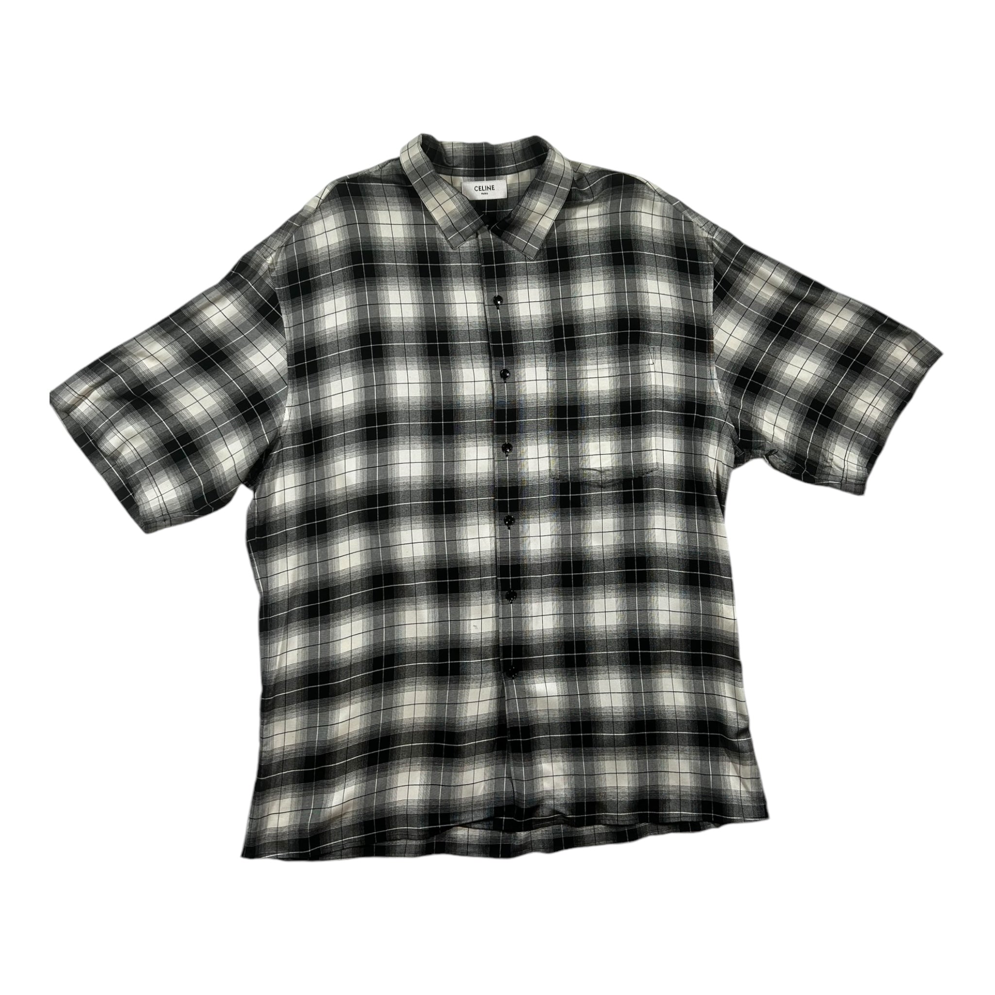 Celine Rayon Cotton Check Casual Shirt Black x White