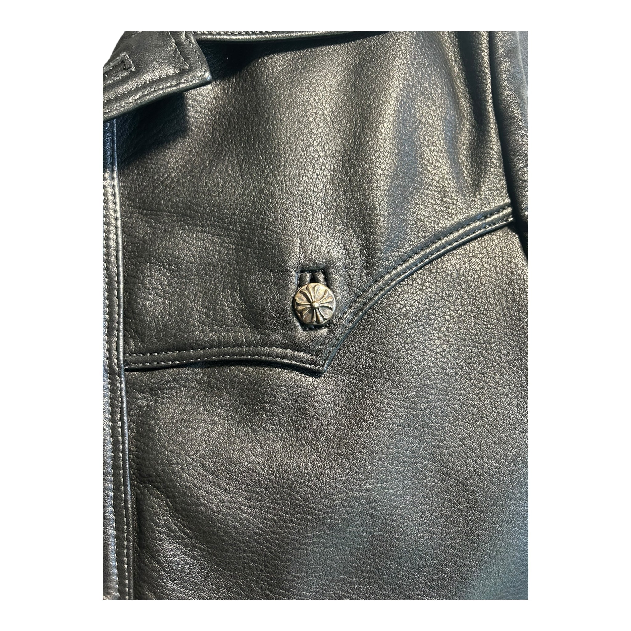Chrome Hearts Leather Jacket Green Cross Patch
