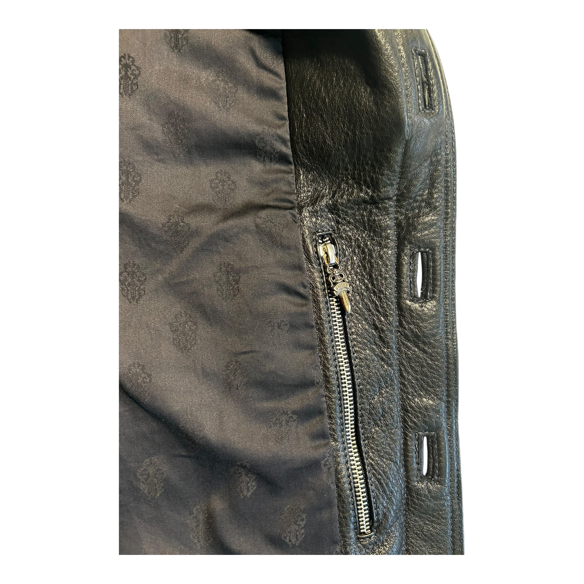 Chrome Hearts Leather Jacket Green Cross Patch