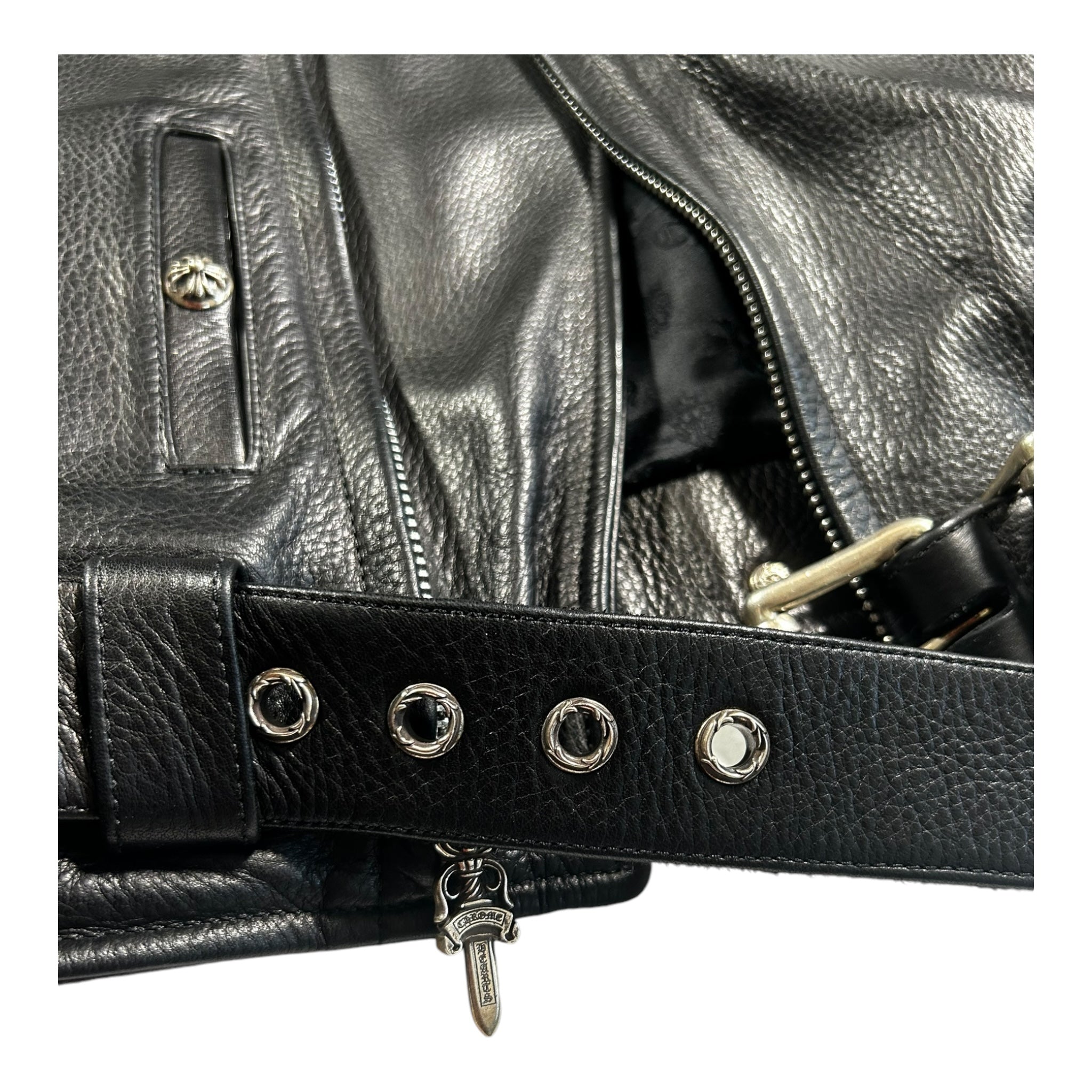 Chrome Hearts Moto Biker Jacket, Thick Leather with Silk Liner