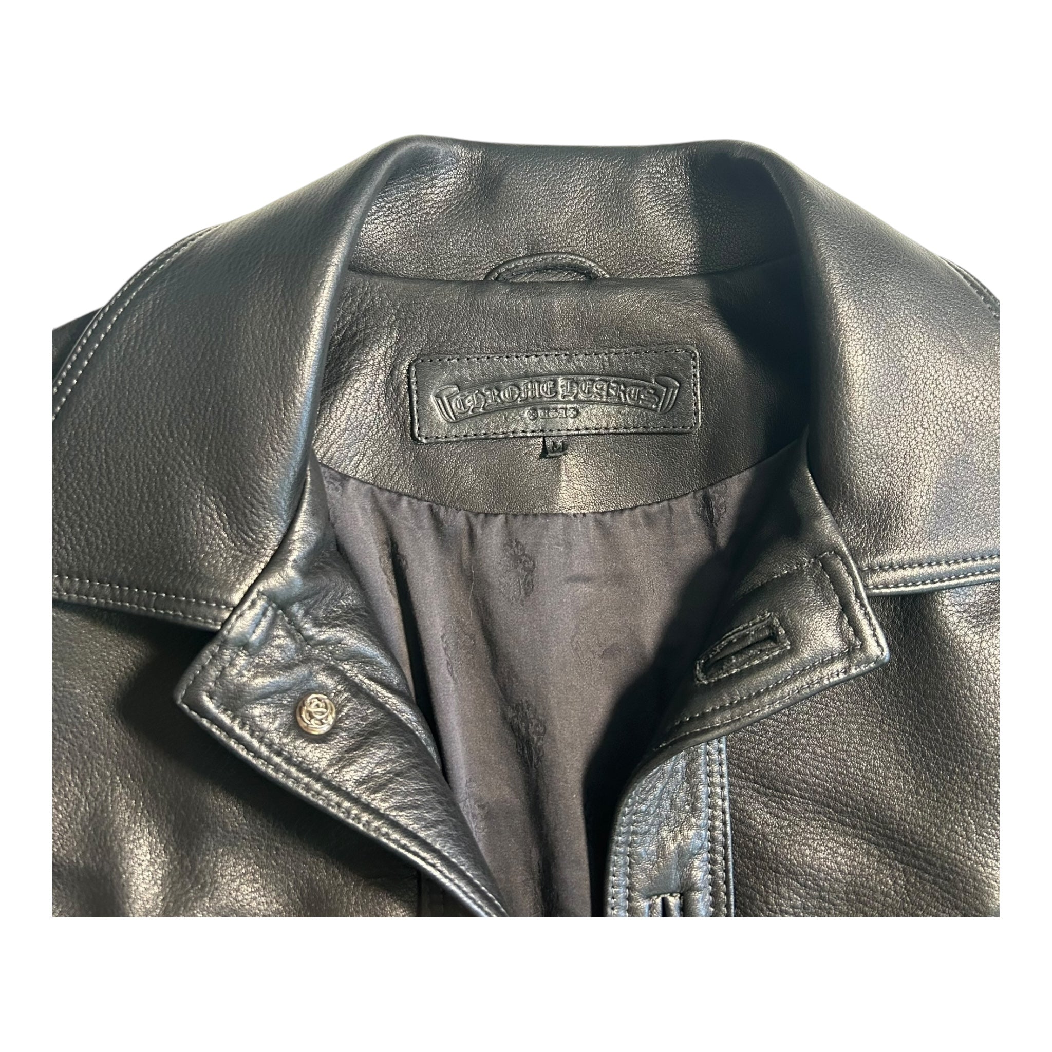Chrome Hearts Leather Jacket Green Cross Patch