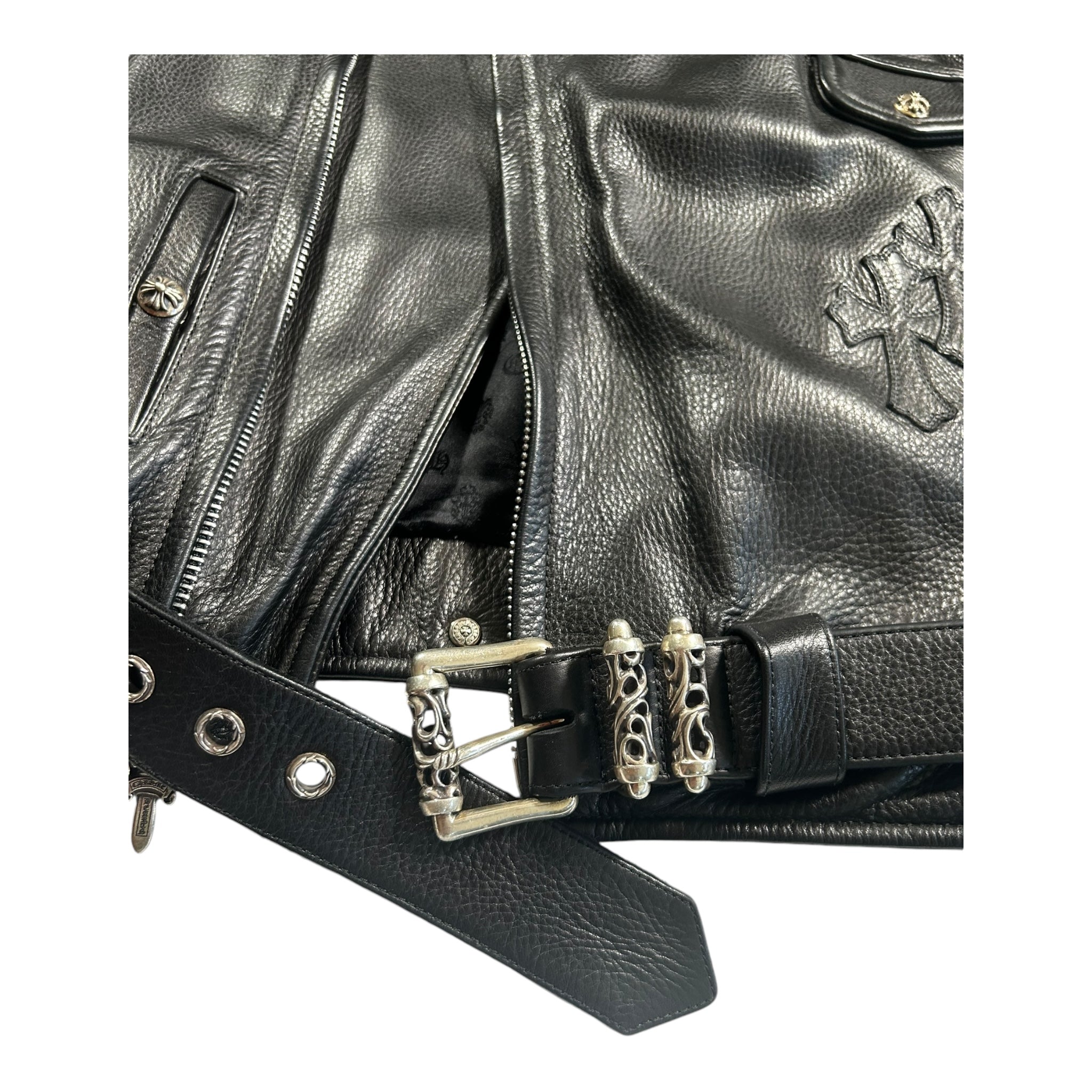 Chrome Hearts Moto Biker Jacket, Thick Leather with Silk Liner