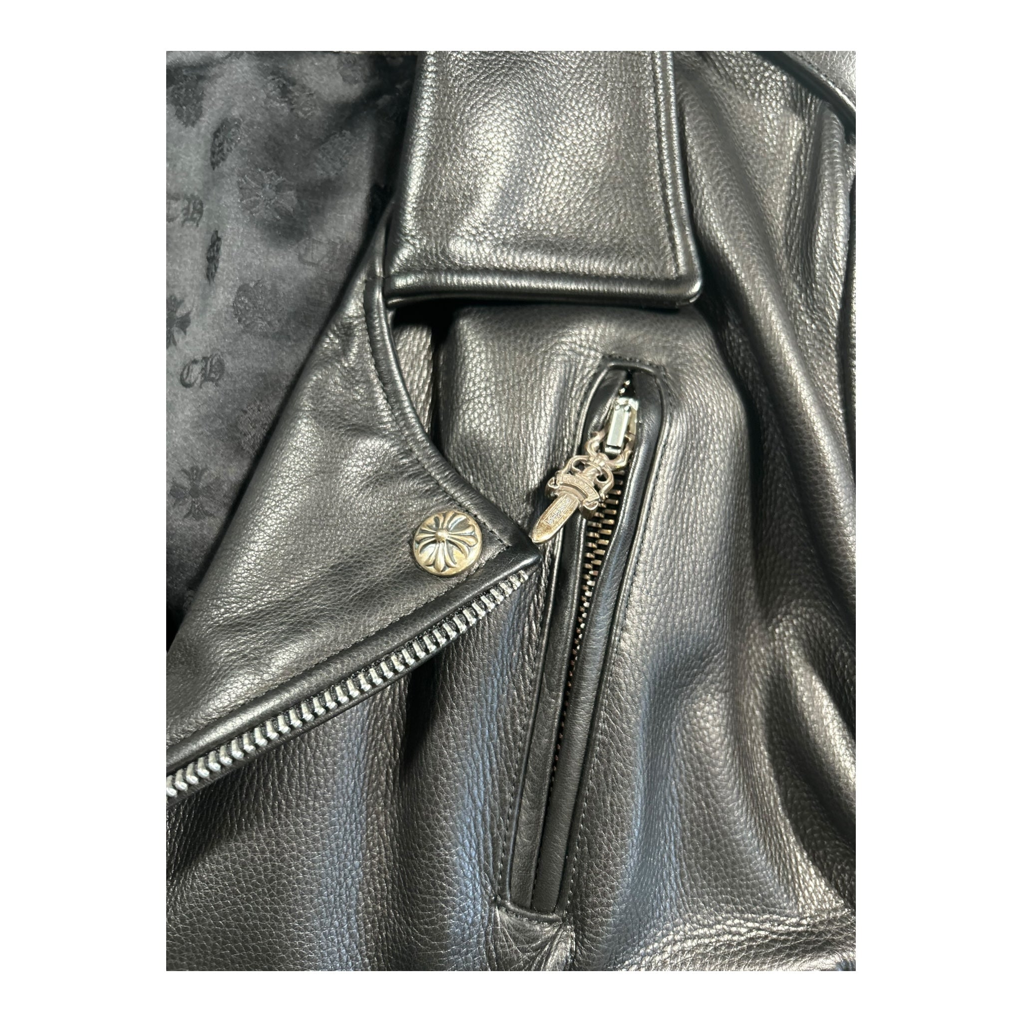 Chrome Hearts Moto Biker Jacket, Thick Leather with Silk Liner