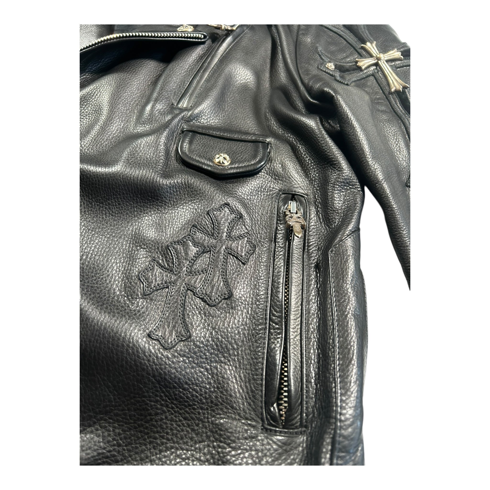 Chrome Hearts Moto Biker Jacket, Thick Leather with Silk Liner