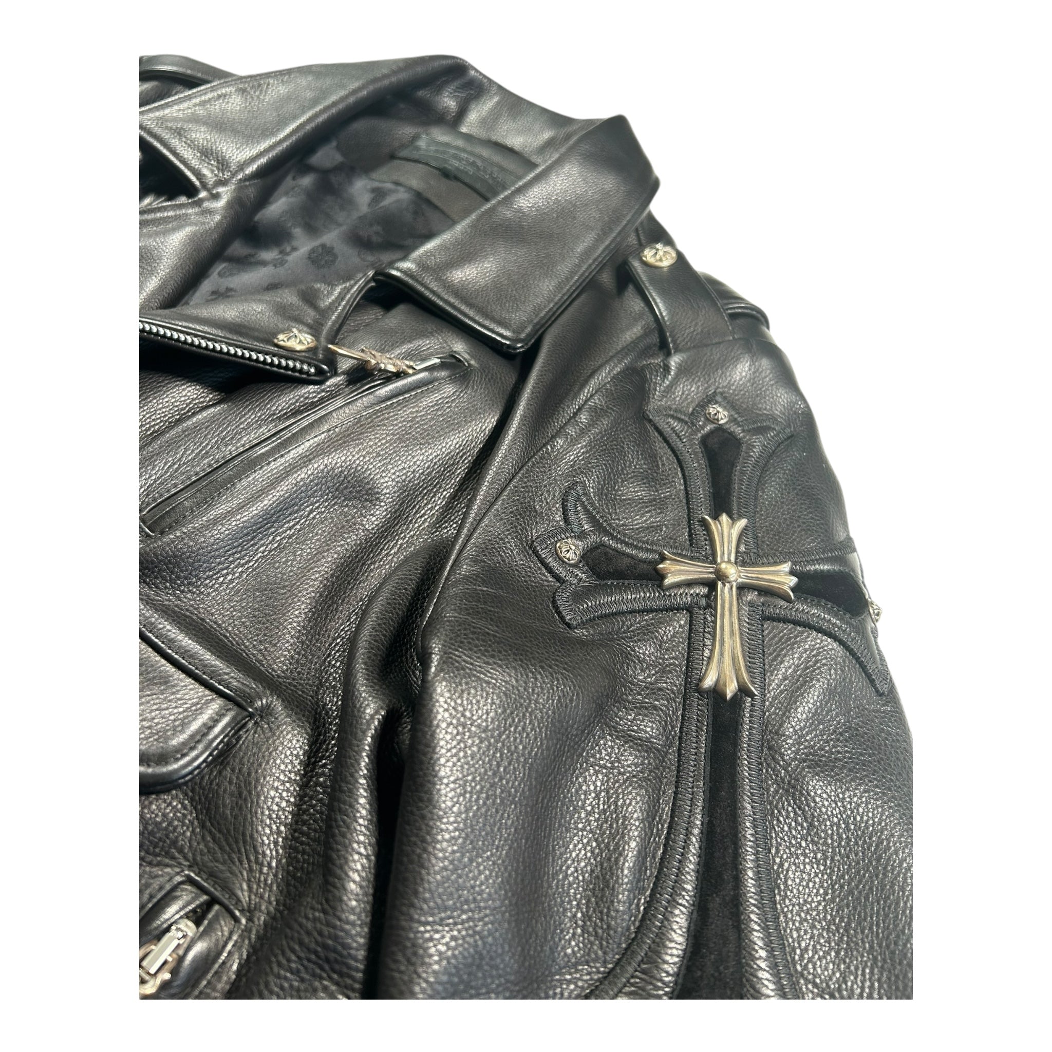 Chrome Hearts Moto Biker Jacket, Thick Leather with Silk Liner