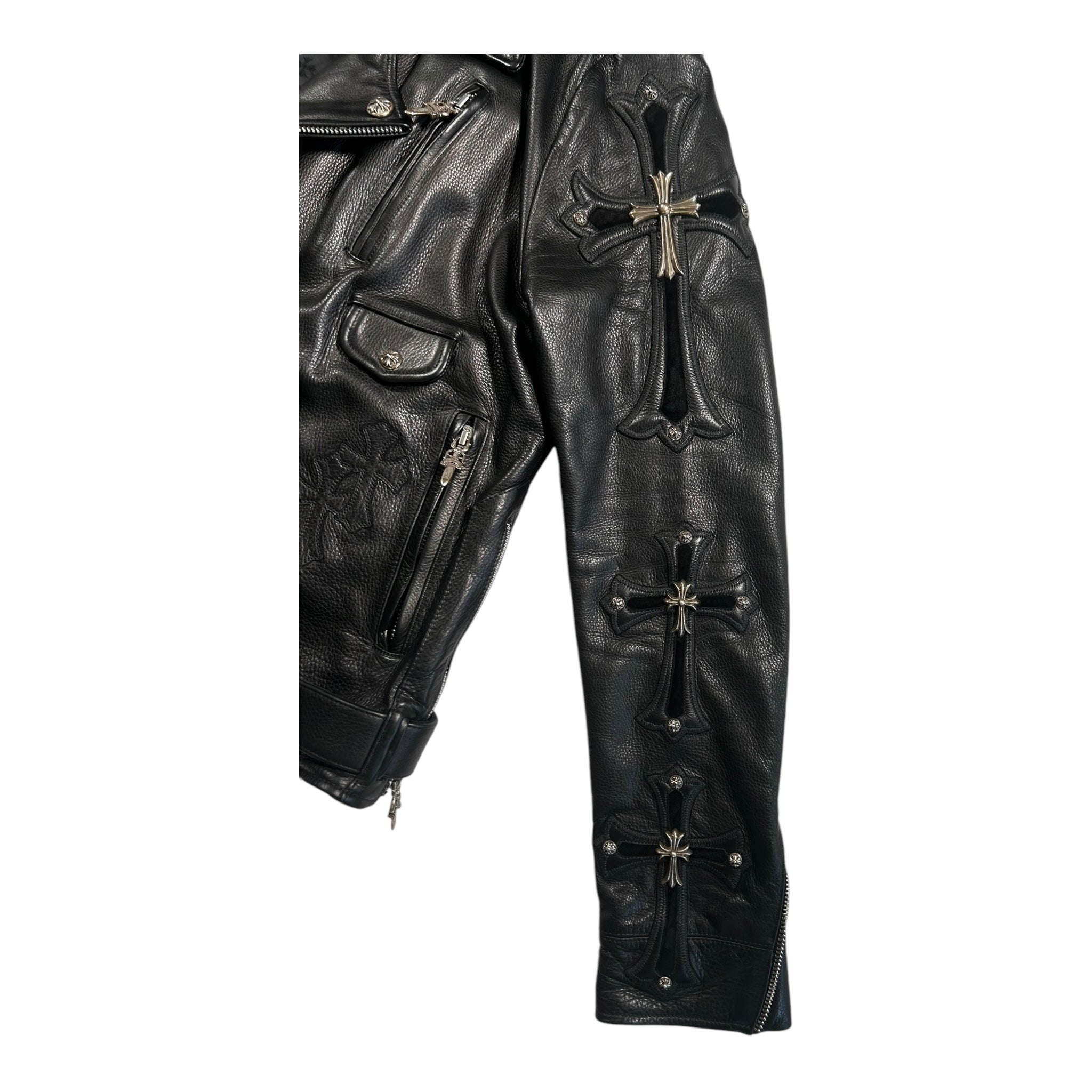 Chrome Hearts Moto Biker Jacket, Thick Leather with Silk Liner
