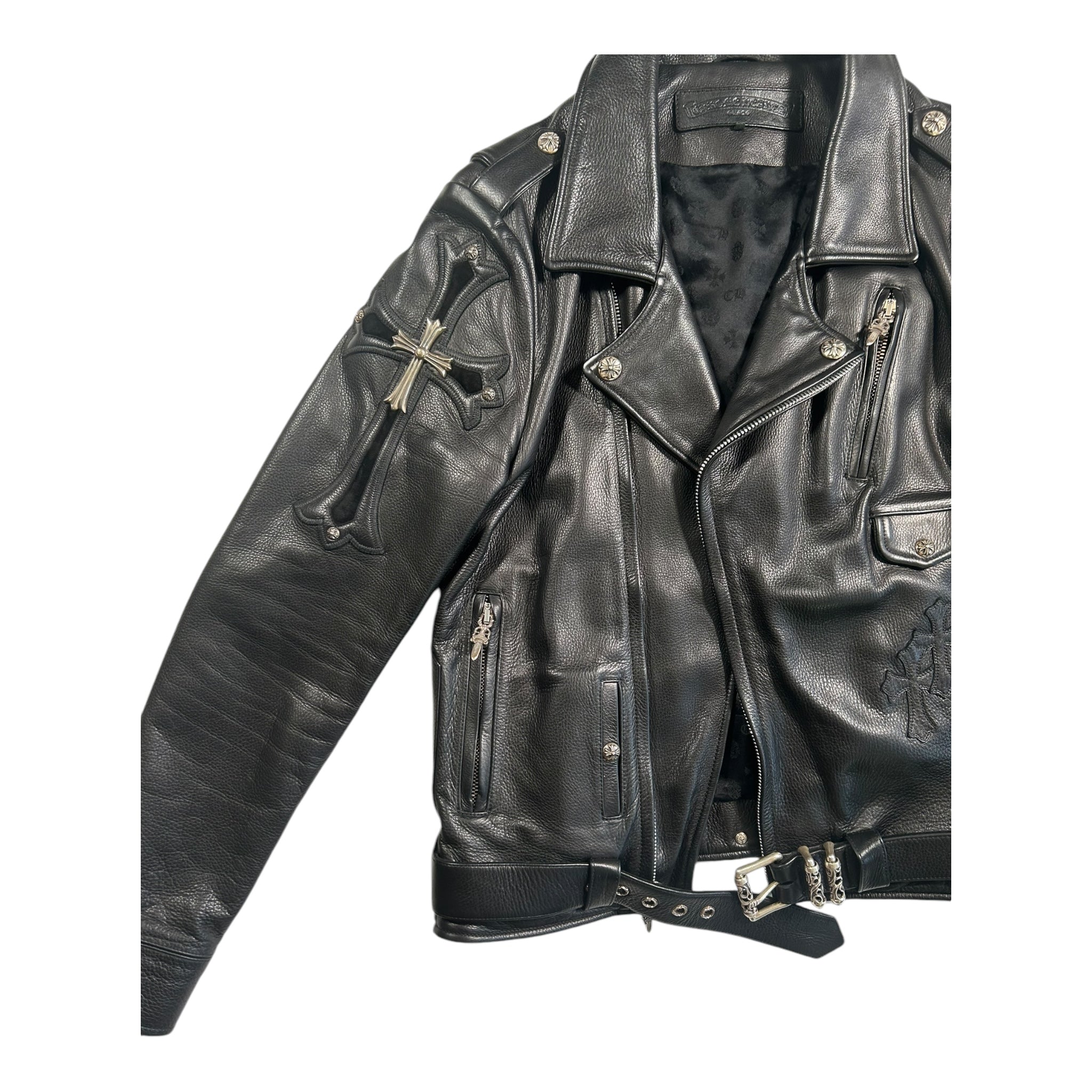 Chrome Hearts Moto Biker Jacket, Thick Leather with Silk Liner