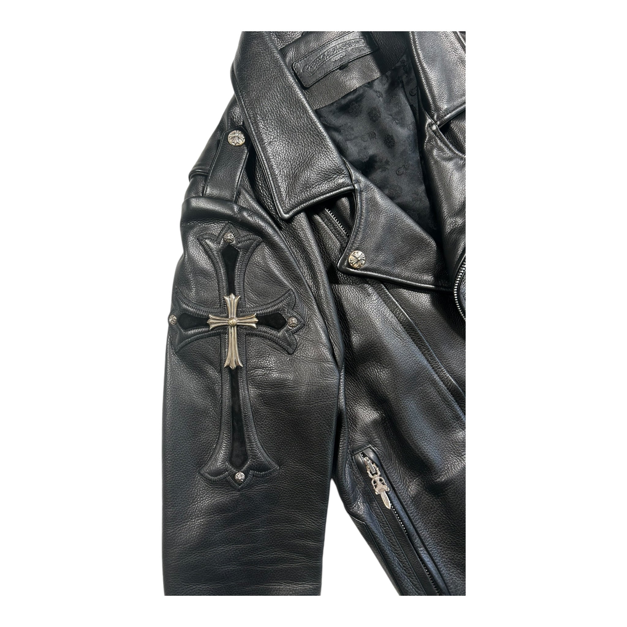 Chrome Hearts Moto Biker Jacket, Thick Leather with Silk Liner