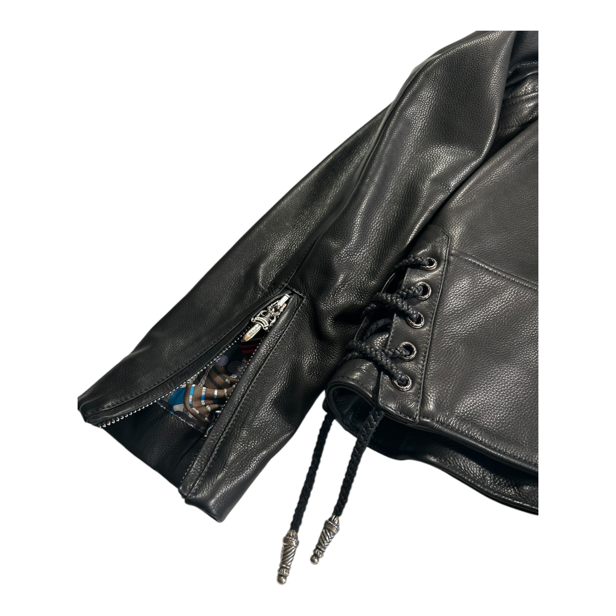 Chrome Hearts Black Leather JJ Dean Hermes lining blue silk