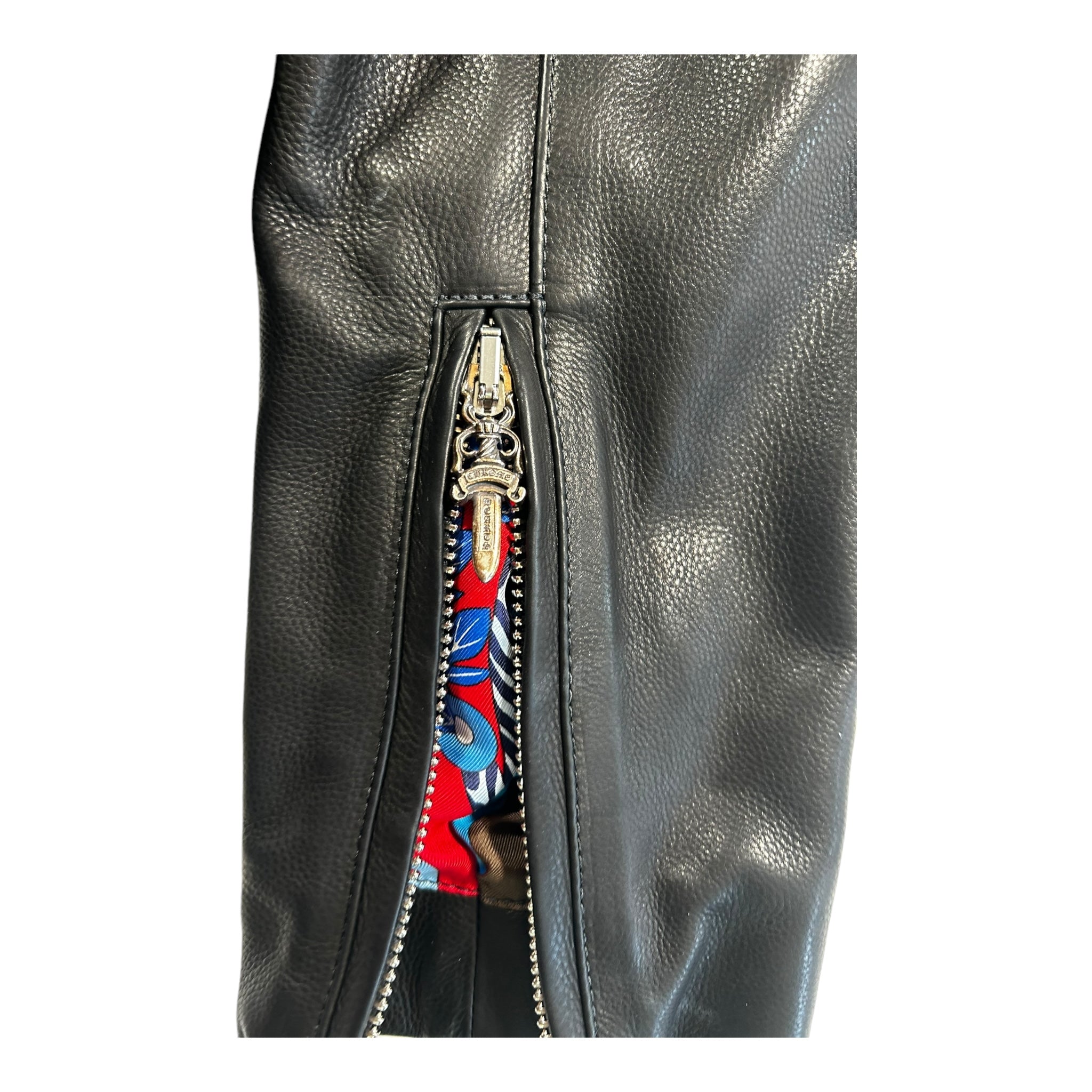 Chrome Hearts Black Leather JJ Dean Hermes lining blue silk