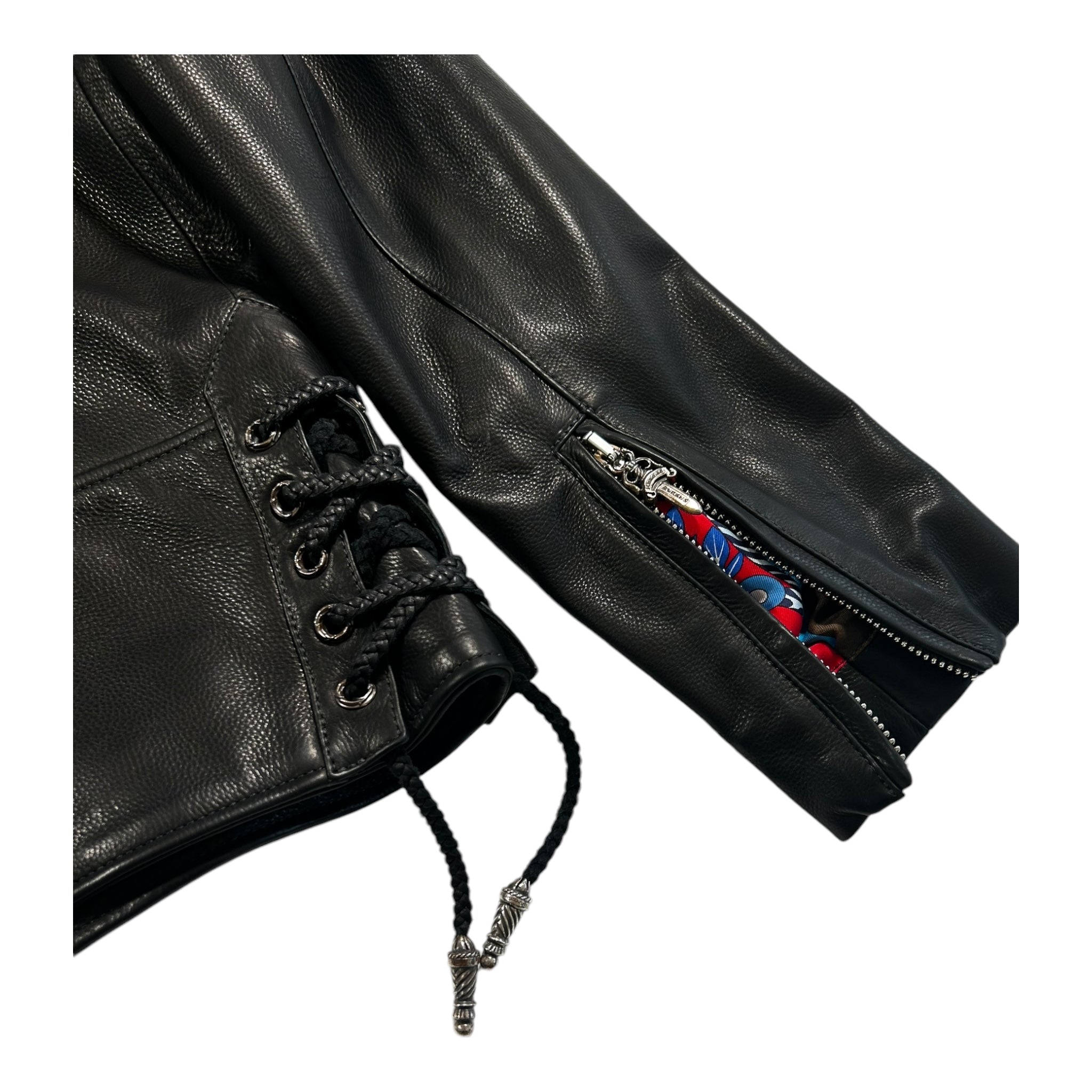 Chrome Hearts Black Leather JJ Dean Hermes lining blue silk