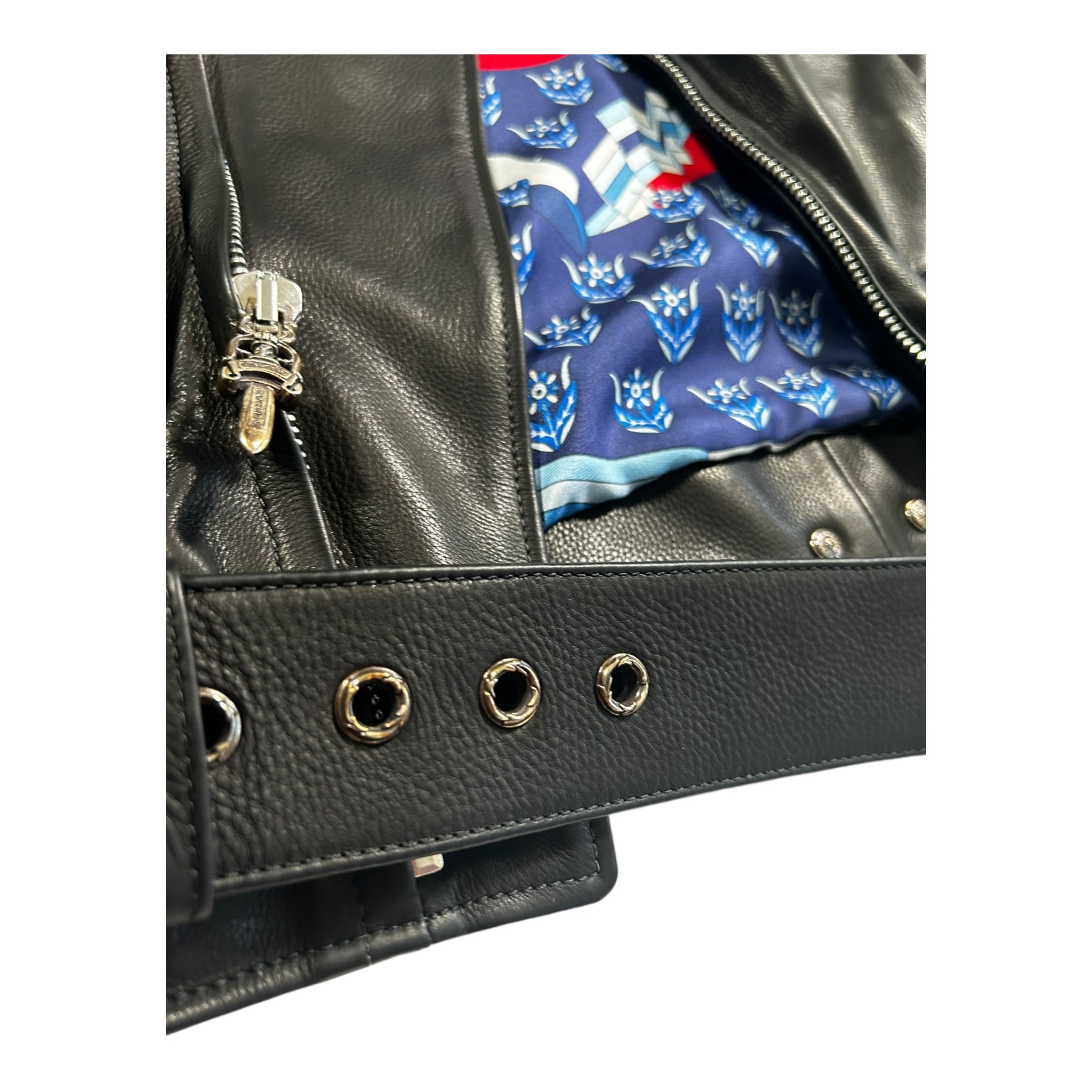 Chrome Hearts Black Leather JJ Dean Hermes lining blue silk