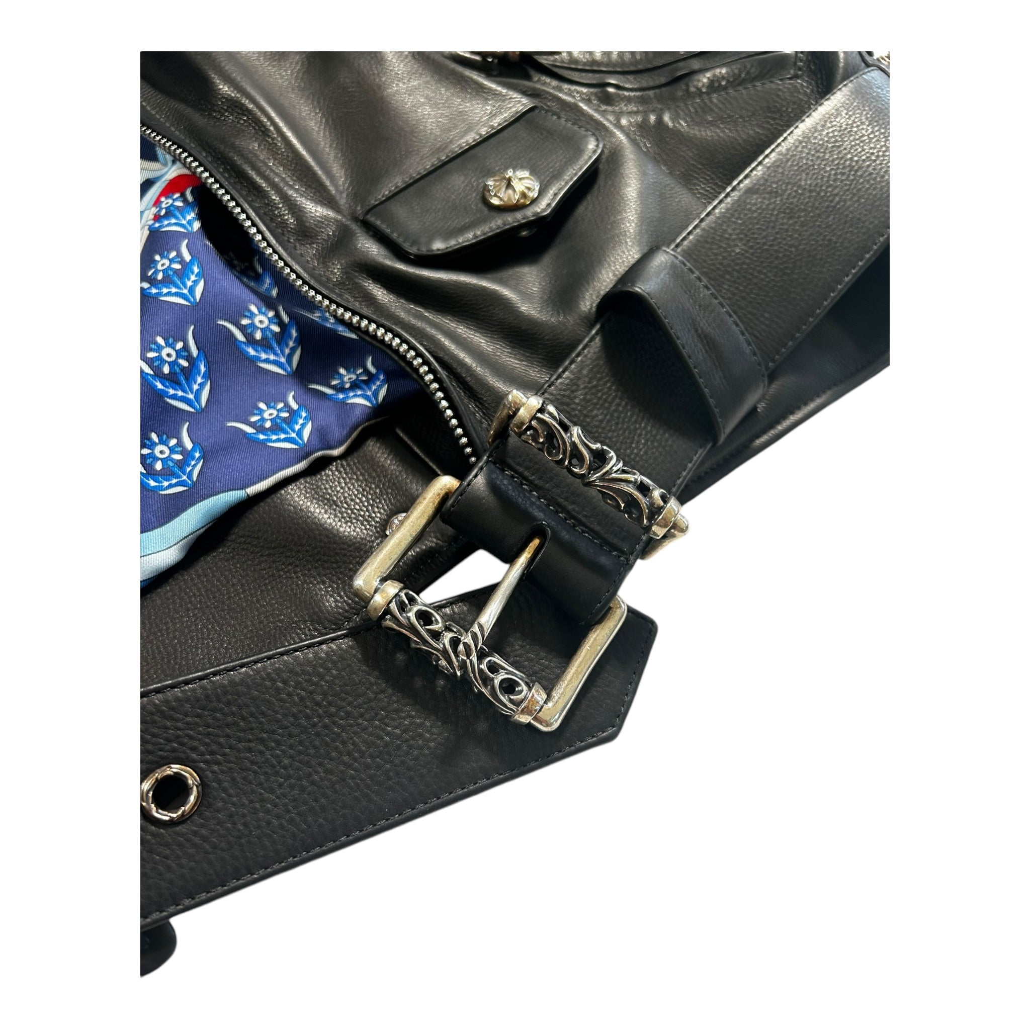 Chrome Hearts Black Leather JJ Dean Hermes lining blue silk