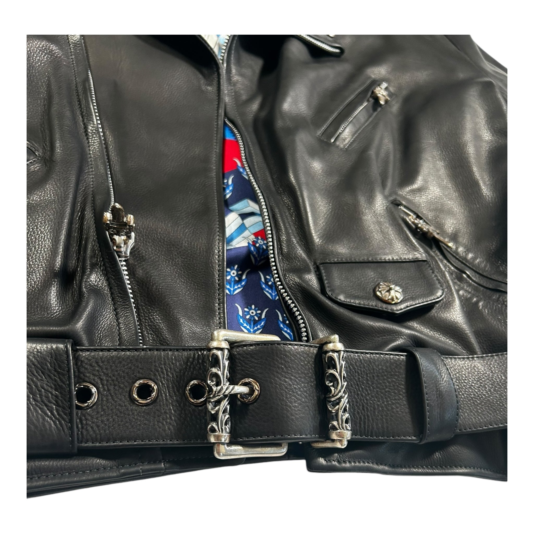 Chrome Hearts Black Leather JJ Dean Hermes lining blue silk