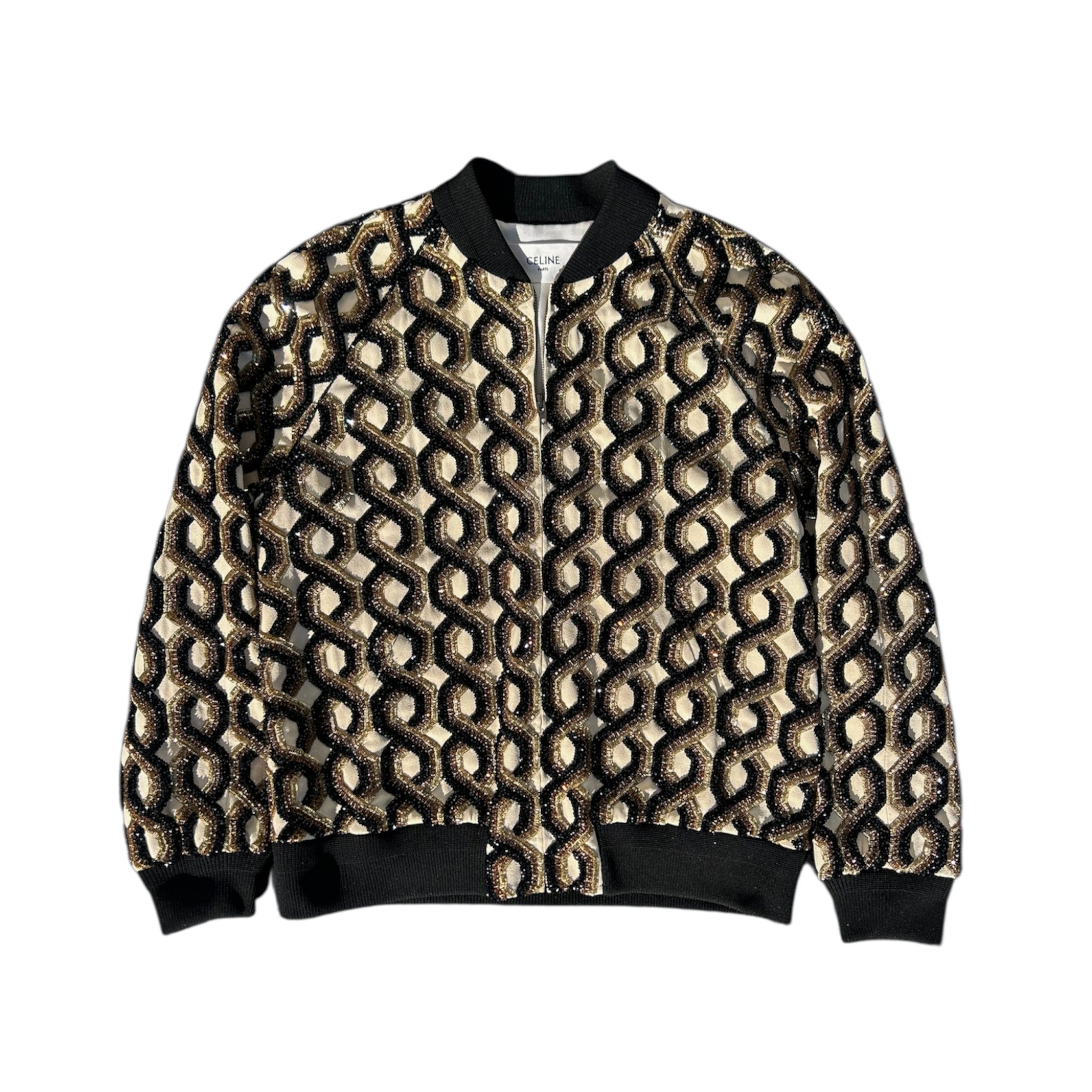 Celine Couture Silk Beaded Bomber Jacket by Hedi Slimane