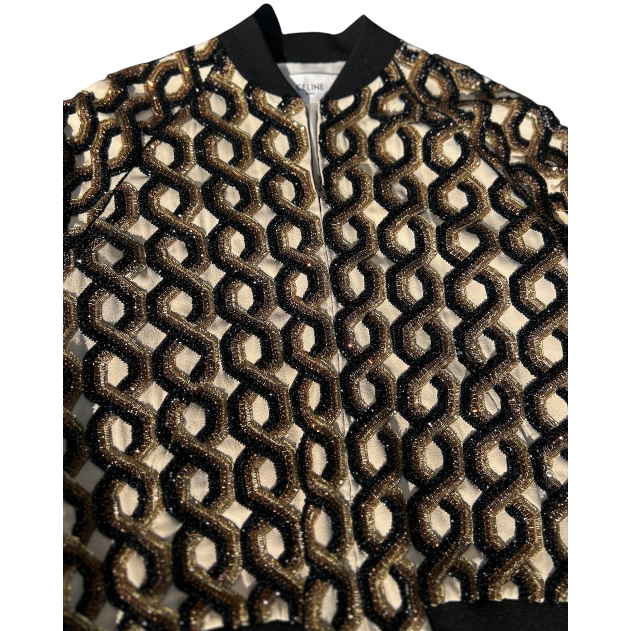 Celine Couture Silk Beaded Bomber Jacket by Hedi Slimane